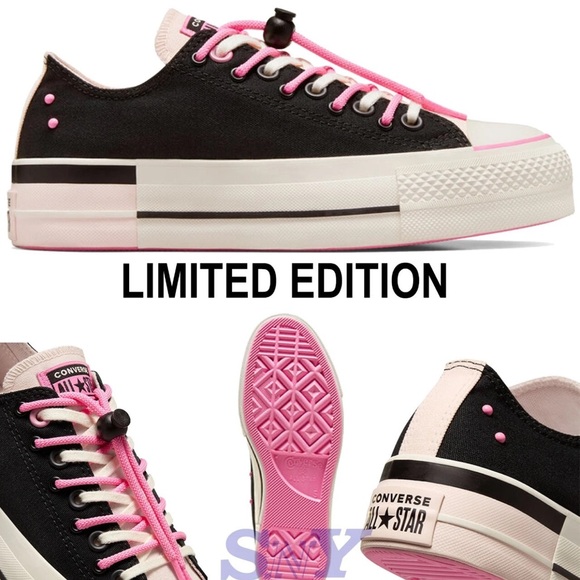 Converse Women's Limited Edition Black and Pink Sneakers lift platform - Picture 1 of 6
